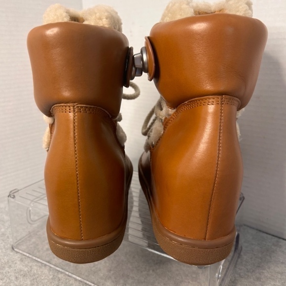 NEW COACH Women’s Monroe Shearling Boots Sz 7.5B Brown Lace & Strap Closure - Picture 8 of 10